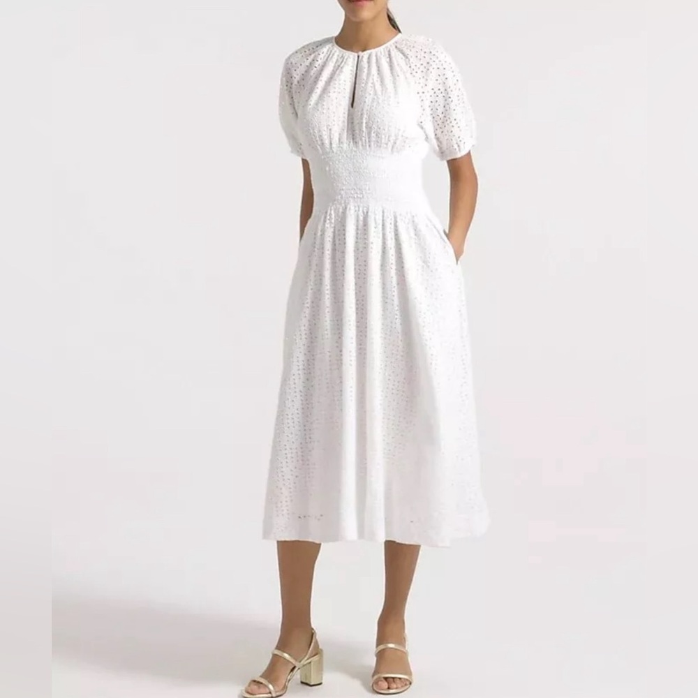 J. CREW Provence Smocked-Waist Midi Dress in Eyelet Size: Medium